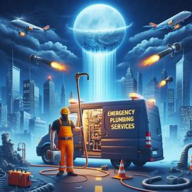 A 24/7 emergency plumber fixing a burst pipe at night.